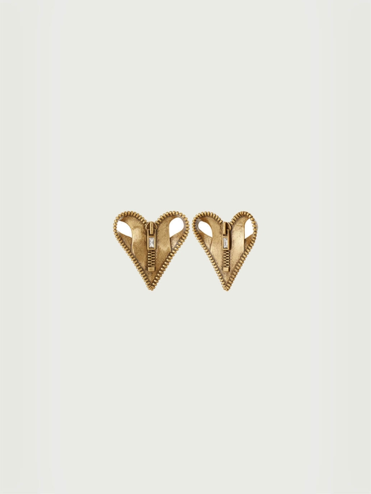 Gold Zip Up Peach Heart Clip-on Earrings