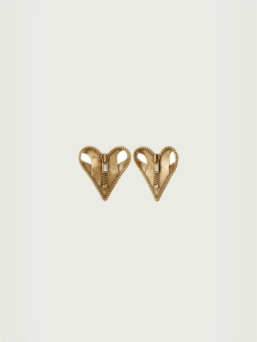 Gold Zip Up Peach Heart Clip-on Earrings