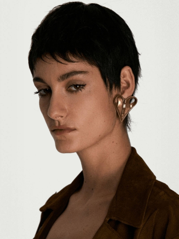 Gold Zip Up Peach Heart Clip-on Earrings