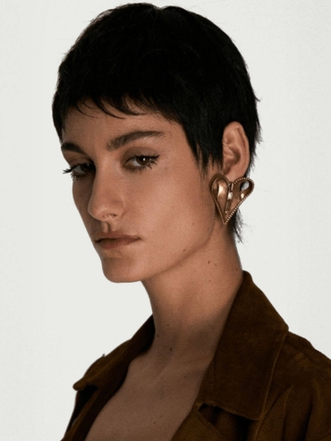 Gold Zip Up Peach Heart Clip-on Earrings