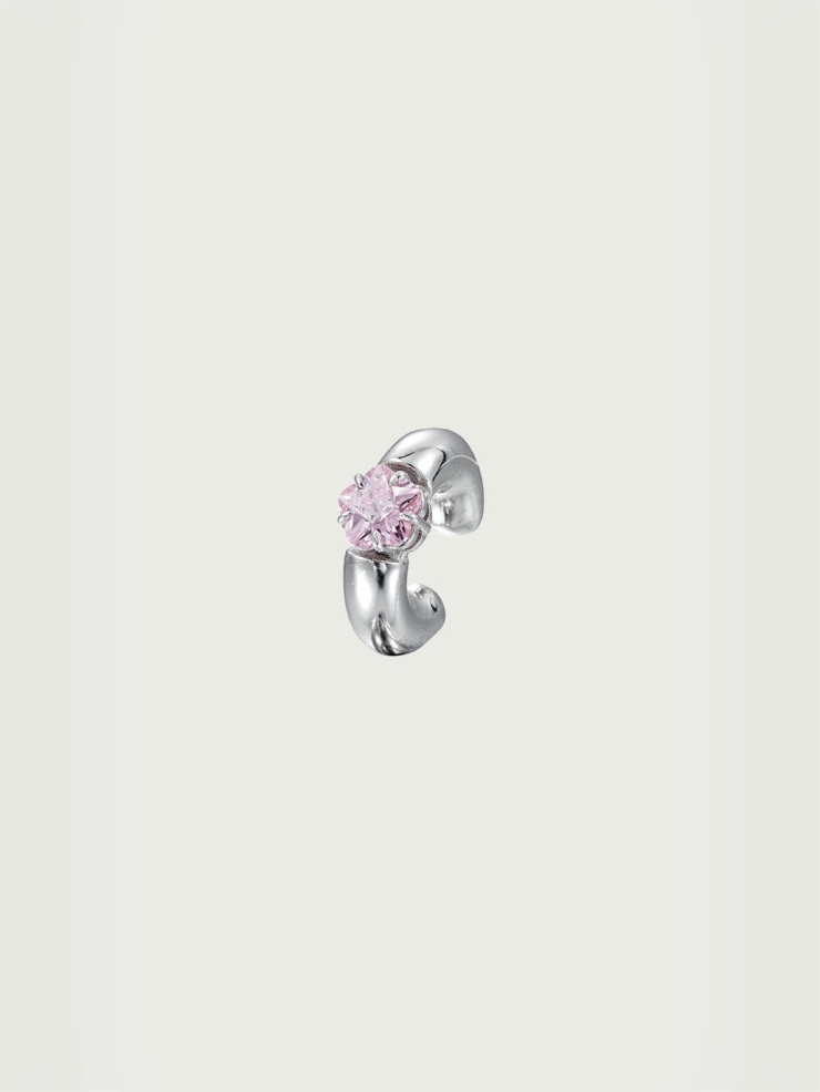 Silver Column Inlaid Pink Diamond Ear Cuff