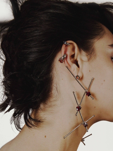 Silver Floral Inlaid Metal Earrings