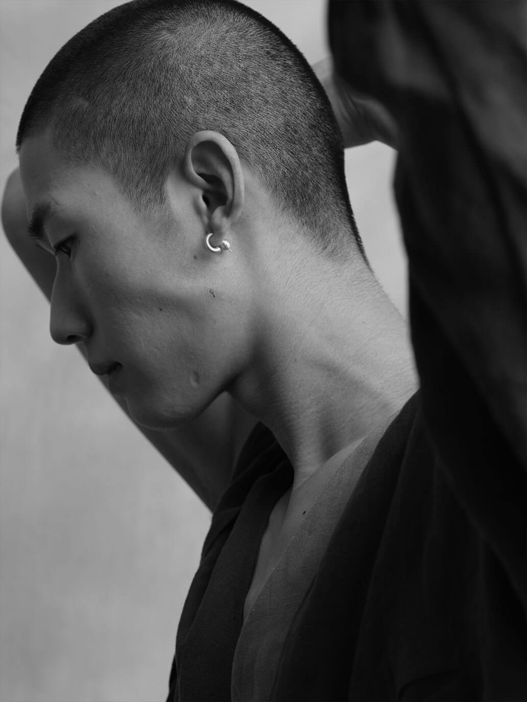 Silver Textured Small C Earrings