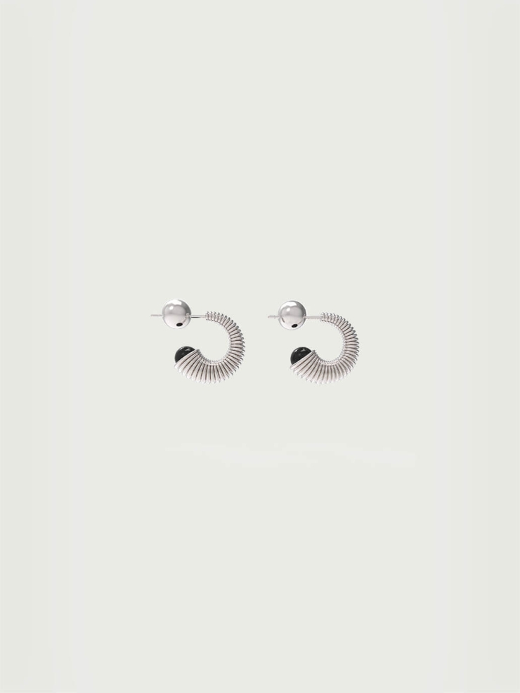 Silver Textured Black Onyx Stud Earrings