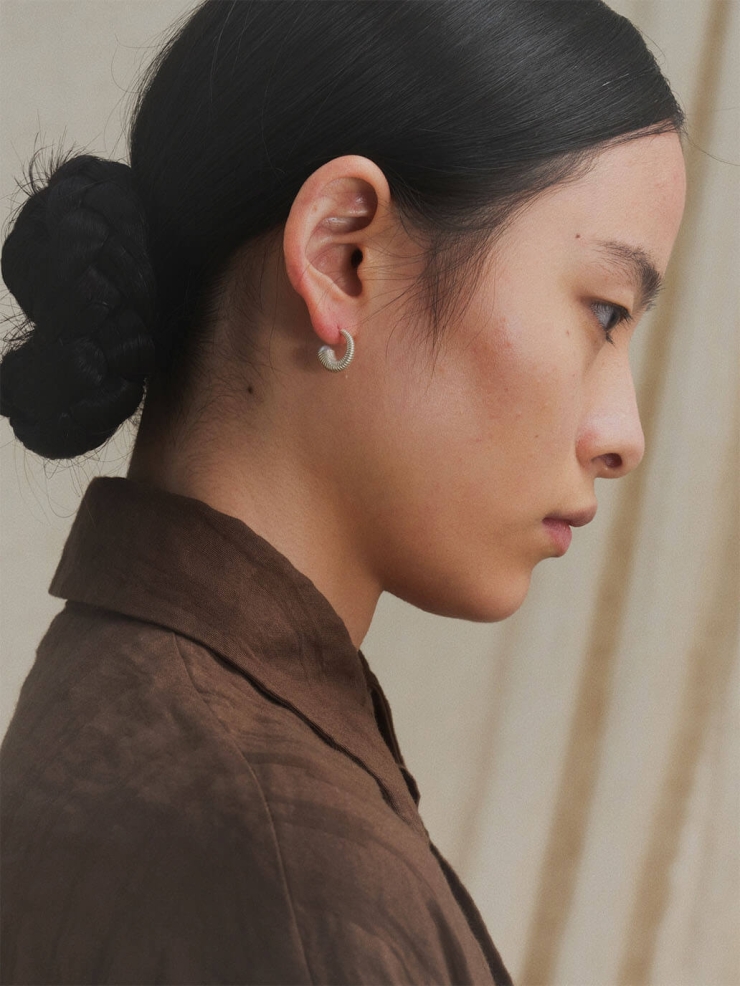 Silver Textured Pearl Stud Earrings