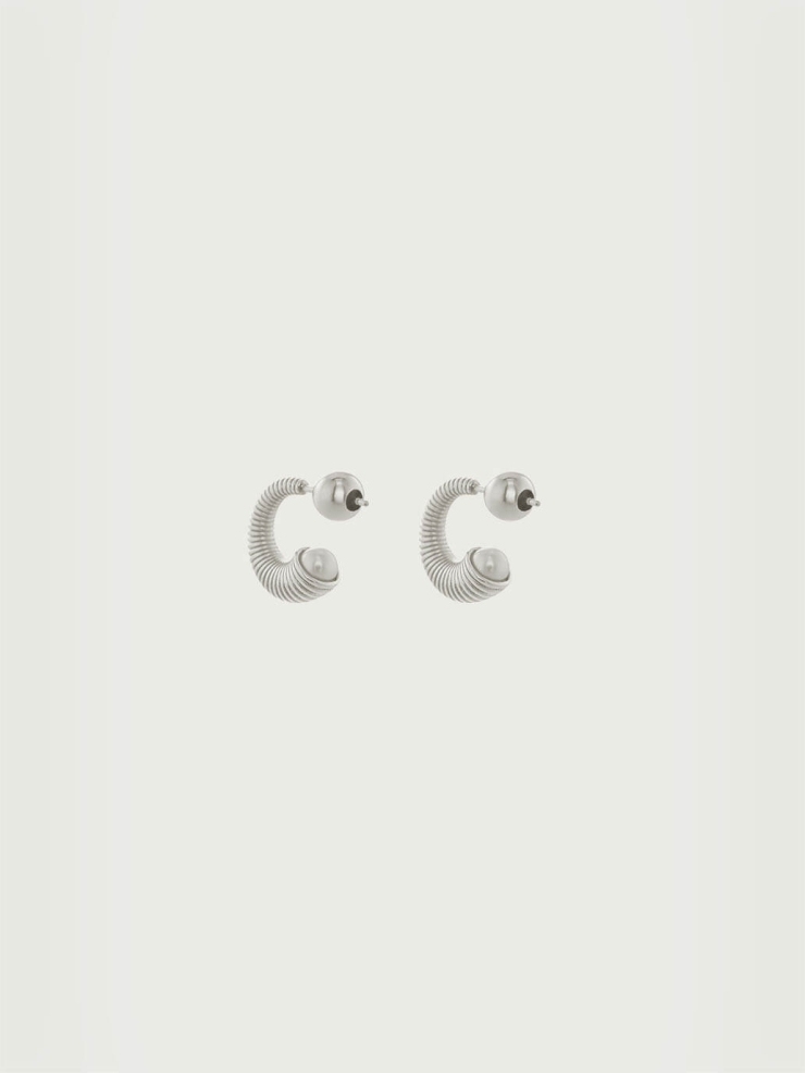 Silver Textured Pearl Stud Earrings
