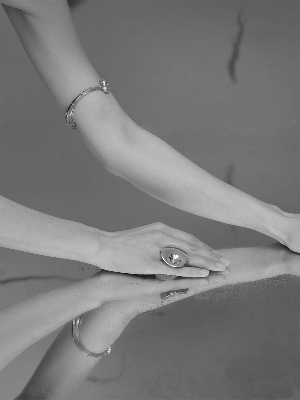 Silver Spring Ripple Pearl Open Ring