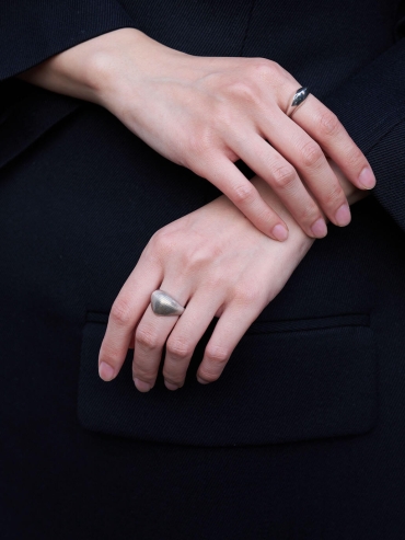 Silver Textured Shield Ring