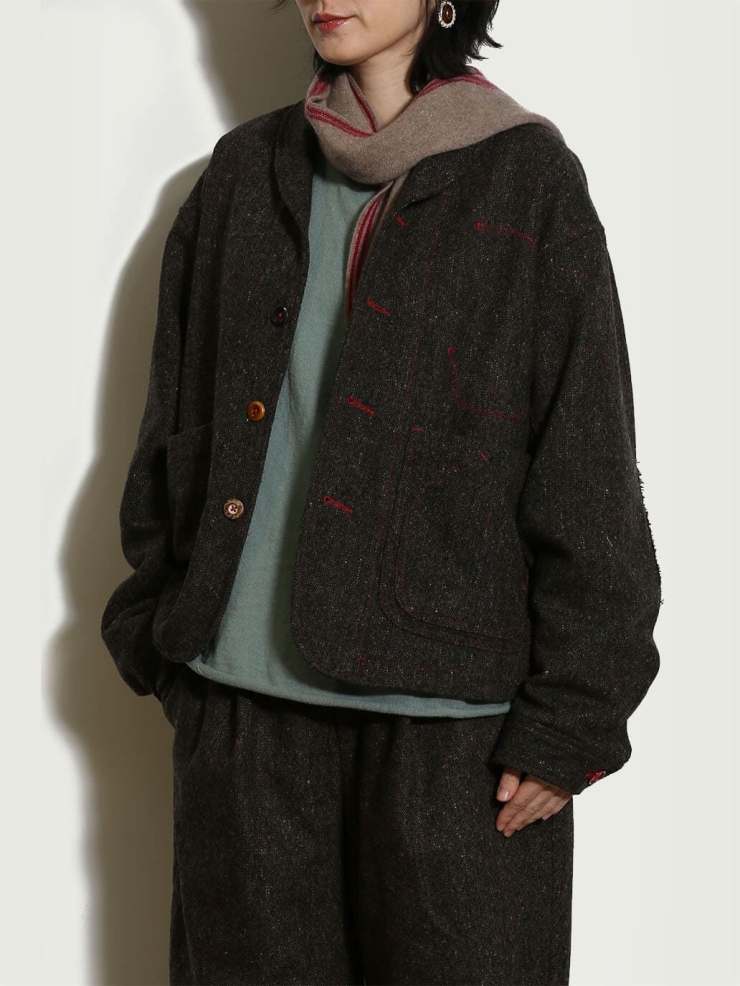 Brown Tweed Wool Jacket with Notched Lapel