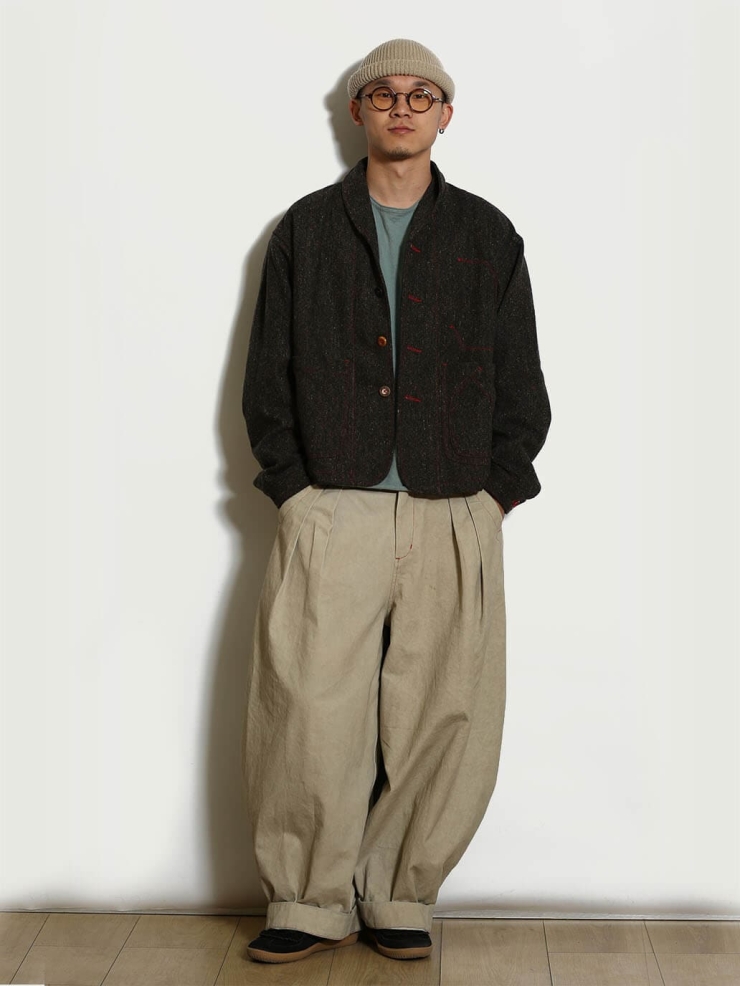 Brown Tweed Wool Jacket with Notched Lapel