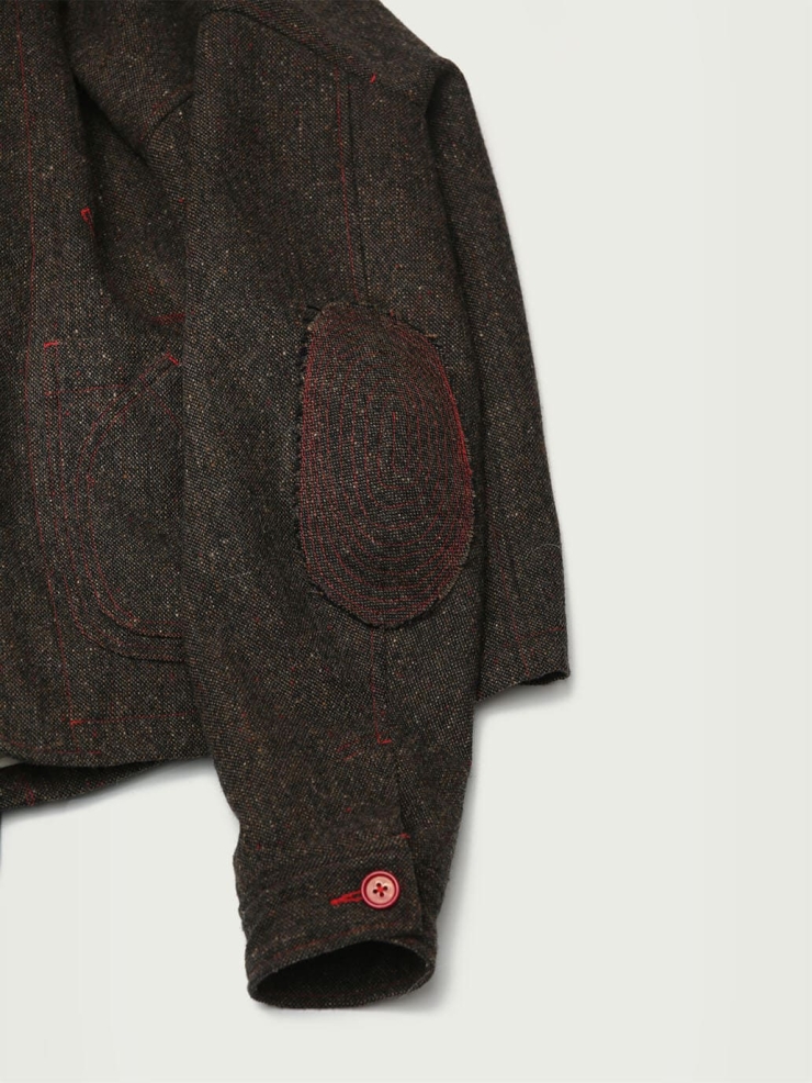 Brown Tweed Wool Jacket with Notched Lapel