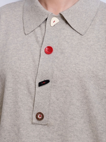 Gray Loose-Fit Knitted Long-Sleeve Polo Shirt