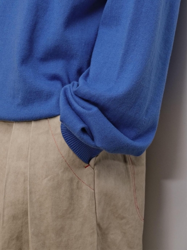 Klein Blue Loose-Fit Knitted Long-Sleeve Polo Shirt