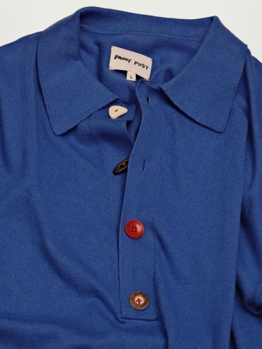 Klein Blue Loose-Fit Knitted Long-Sleeve Polo Shirt