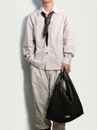 Beige Classic Vertical Stripe Oversized Shirt