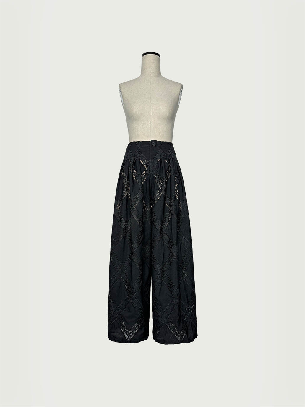 Black Lace-Panel High-Waisted Wide-Leg Pants