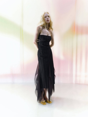 Black Lace-Panel Bamboo Ring Knit Bandeau