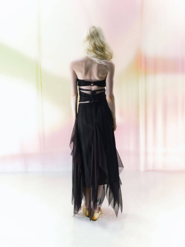 Black Lace-Panel Bamboo Ring Knit Bandeau