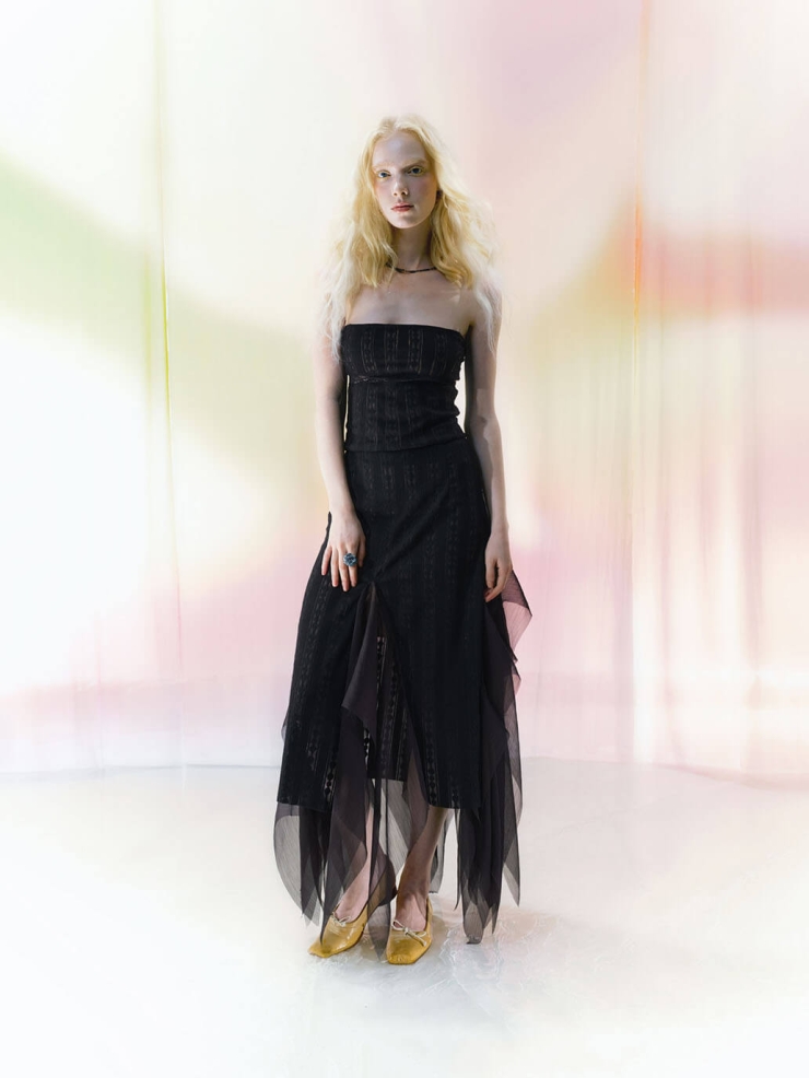 Black Lace-Panel Bamboo Ring Knit Bandeau