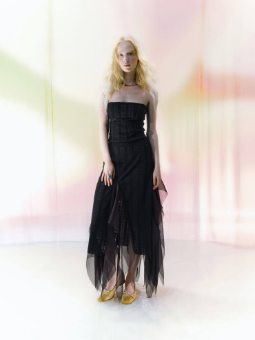 Black Lace-Panel Bamboo Ring Knit Bandeau