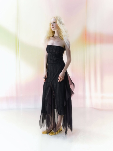 Black Lace-Panel Bamboo Ring Knit Bandeau