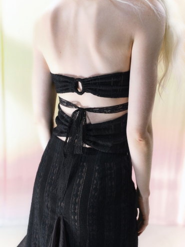 Black Lace-Panel Bamboo Ring Knit Bandeau