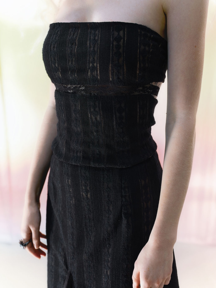 Black Lace-Panel Bamboo Ring Knit Bandeau