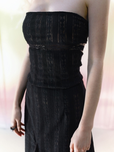 Black Lace-Panel Bamboo Ring Knit Bandeau