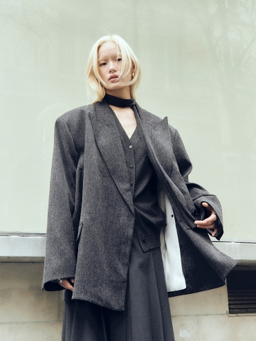 Sesame Black Oversize Double-Breasted Blazer