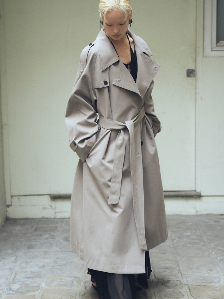 Ash Grey Lapel Collar Trench Coat