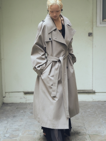 Ash Grey Lapel Collar Trench Coat