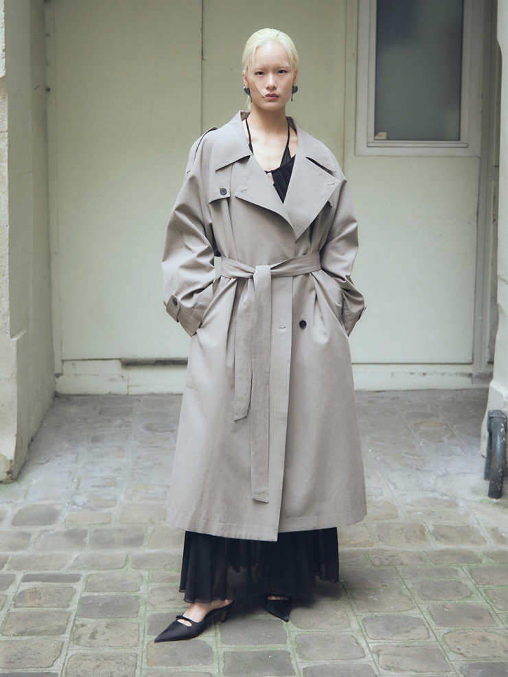 Ash Grey Lapel Collar Trench Coat