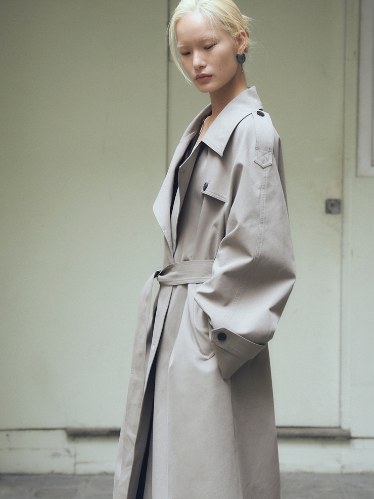 Ash Grey Lapel Collar Trench Coat