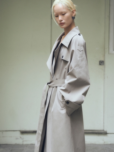 Ash Grey Lapel Collar Trench Coat