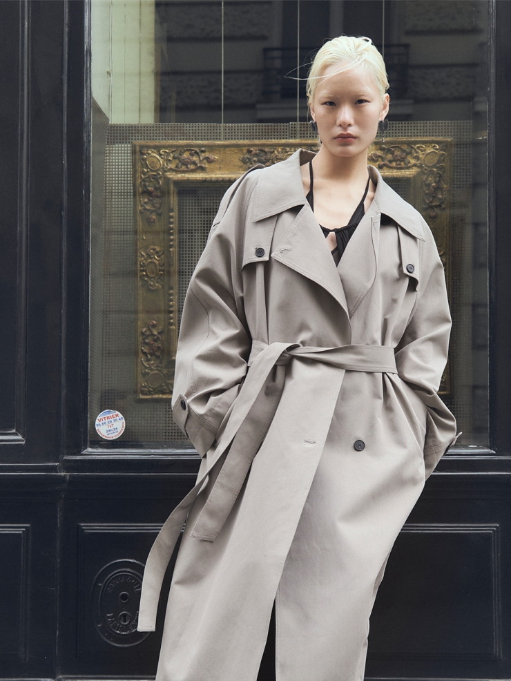 Ash Grey Lapel Collar Trench Coat