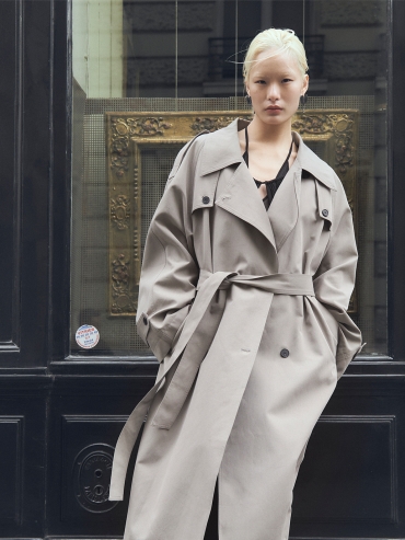 Ash Grey Lapel Collar Trench Coat