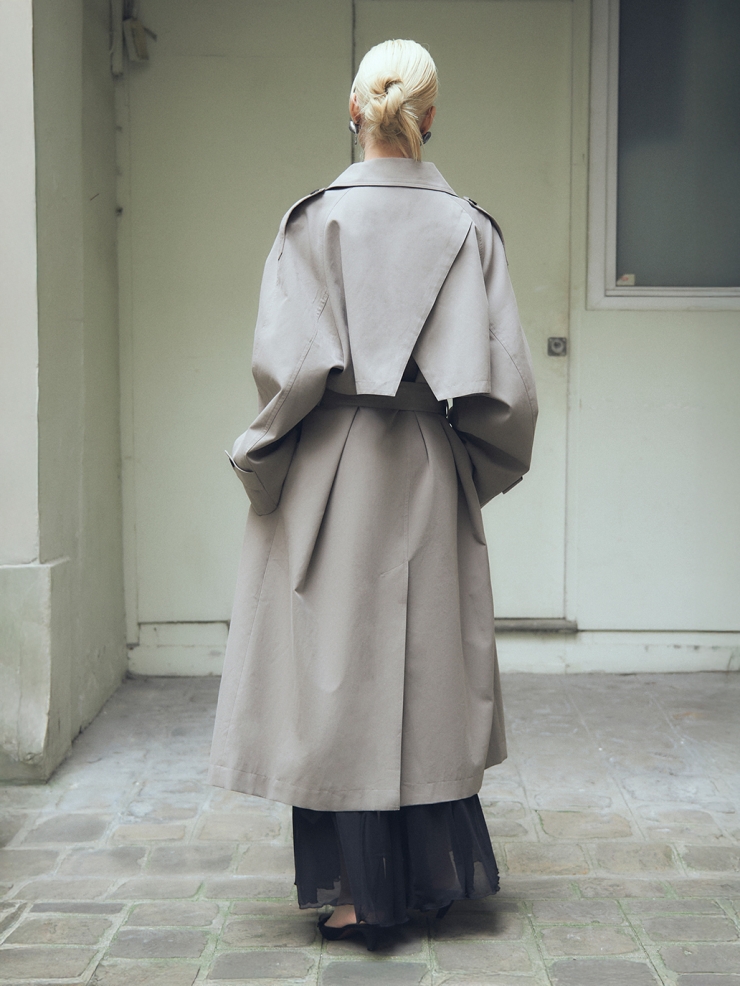 Ash Grey Lapel Collar Trench Coat