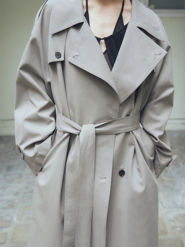 Ash Grey Lapel Collar Trench Coat
