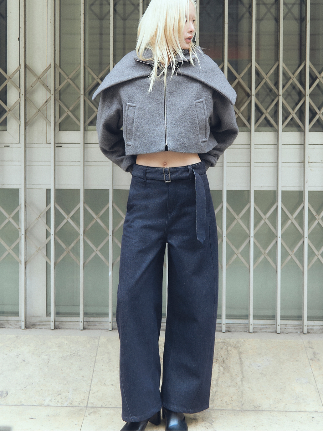 Navy Belt Wide Jeans