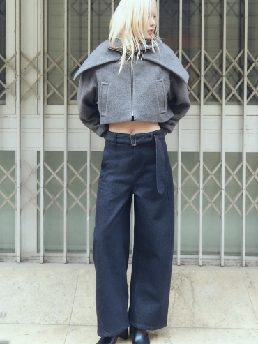 Navy Belt Wide Jeans