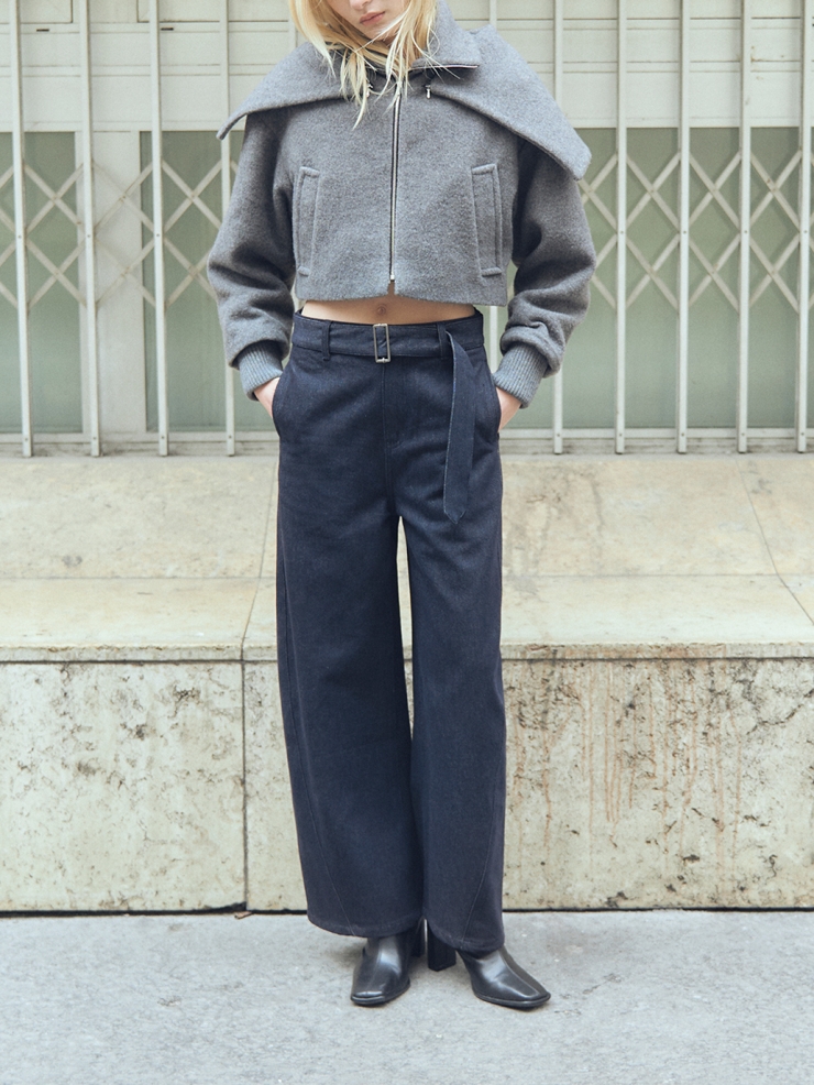 Navy Belt Wide Jeans