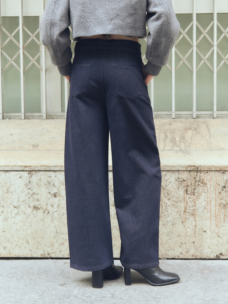 Navy Belt Wide Jeans