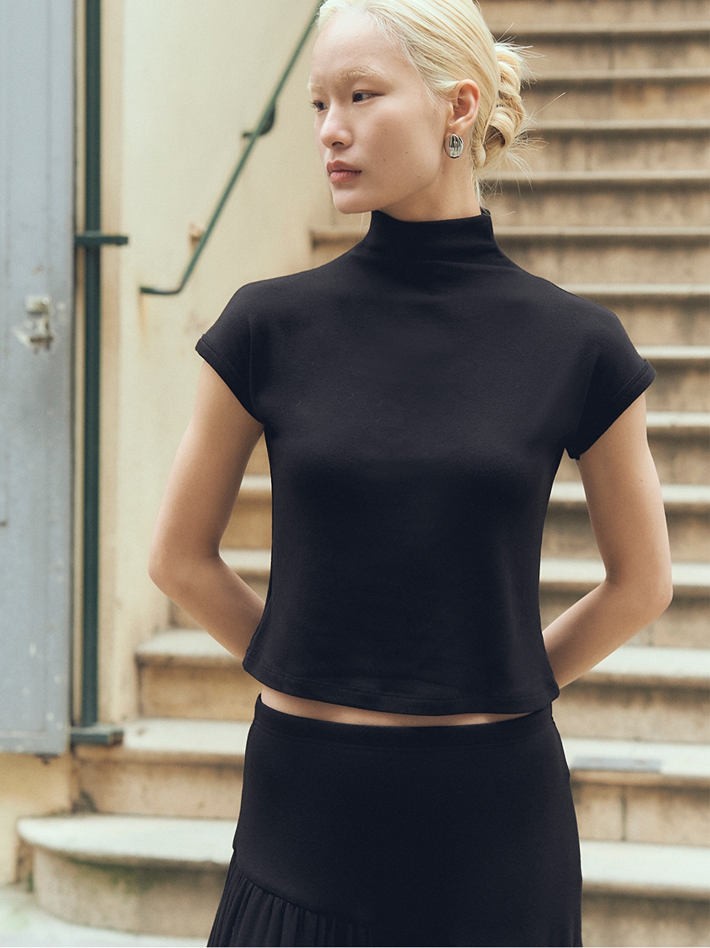 Black High Neck Basic Shirt