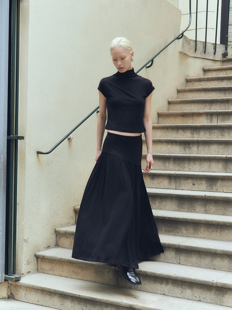 Black High Neck Basic Shirt