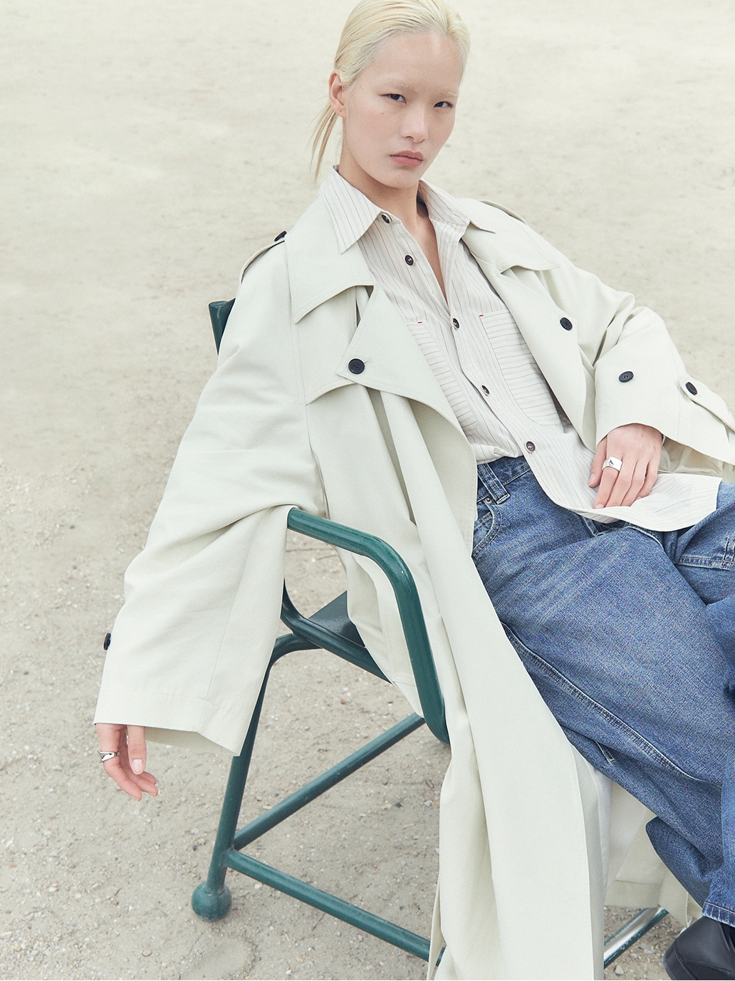 Ivory Lapel Collar Trench Coat