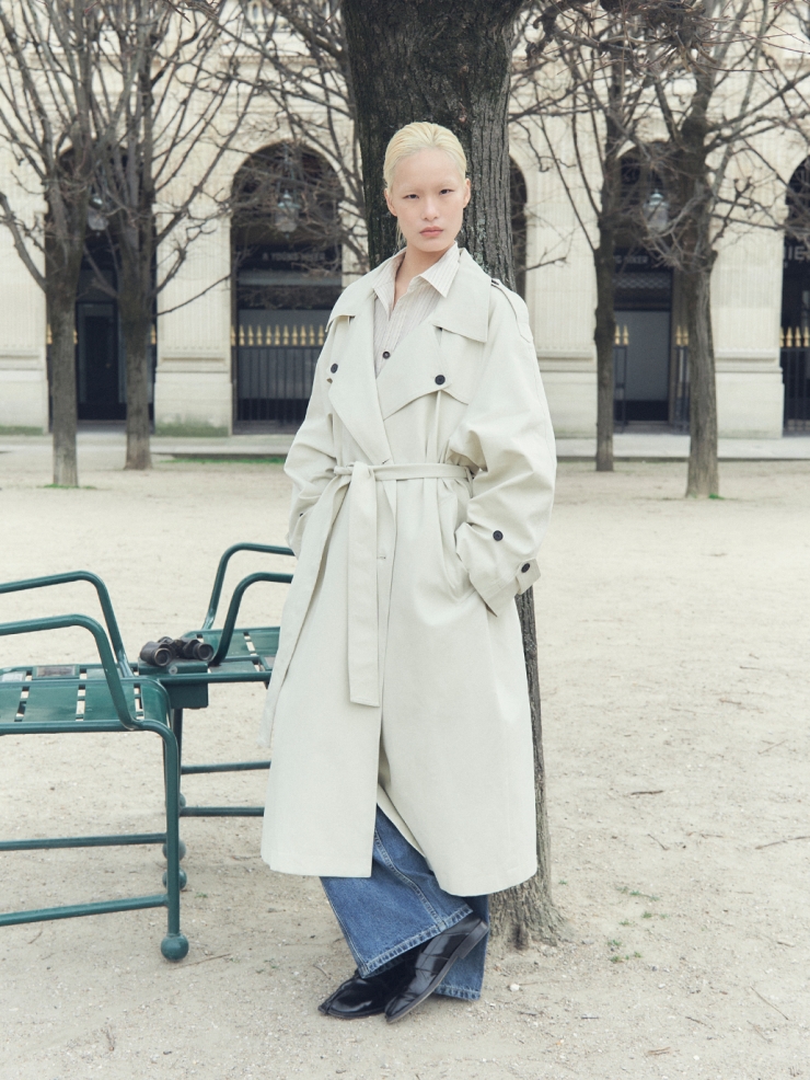 Ivory Lapel Collar Trench Coat