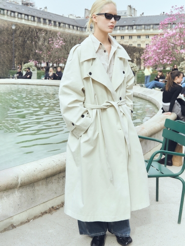Ivory Lapel Collar Trench Coat