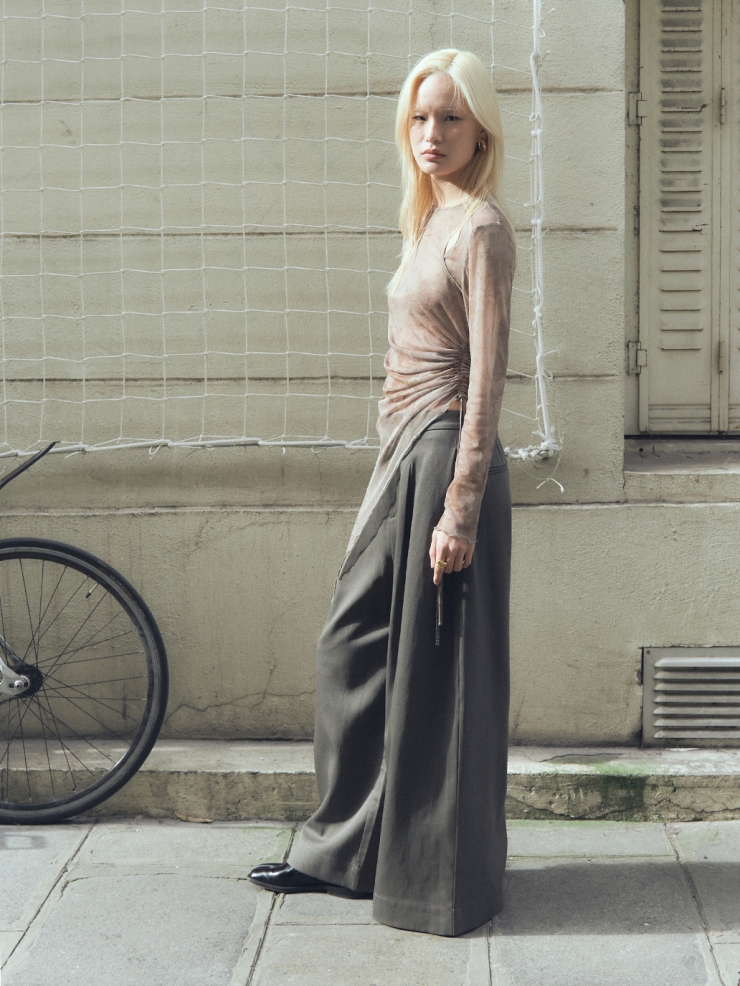 Pine Grey Pleats Wide-Leg Pants