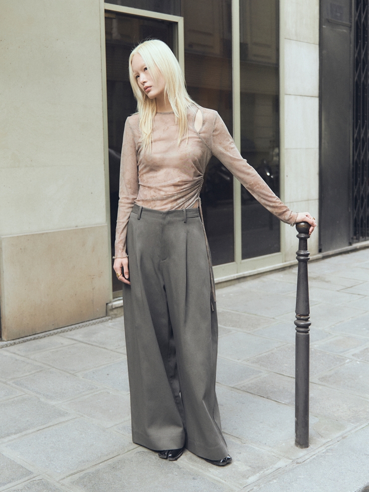 Pine Grey Pleats Wide-Leg Pants