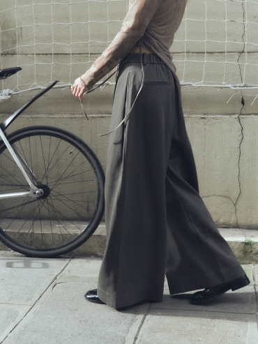 Pine Grey Pleats Wide-Leg Pants